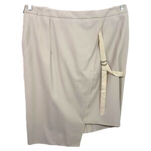 Marina Rinaldi Skirt Size 14 Tan Asymmetric Wool Stretch Ribbon Italy 344‎